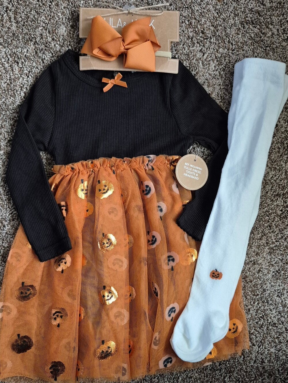 Lila & Jack 12 - 18 M Girls' Black & Orange Pumpkin Tulle Dress Halloween Fall